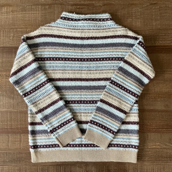 Ann Taylor Fare Isle Funnel Neck Sweater in Blues, Browns, and Gold Stripes - Picture 6 of 6